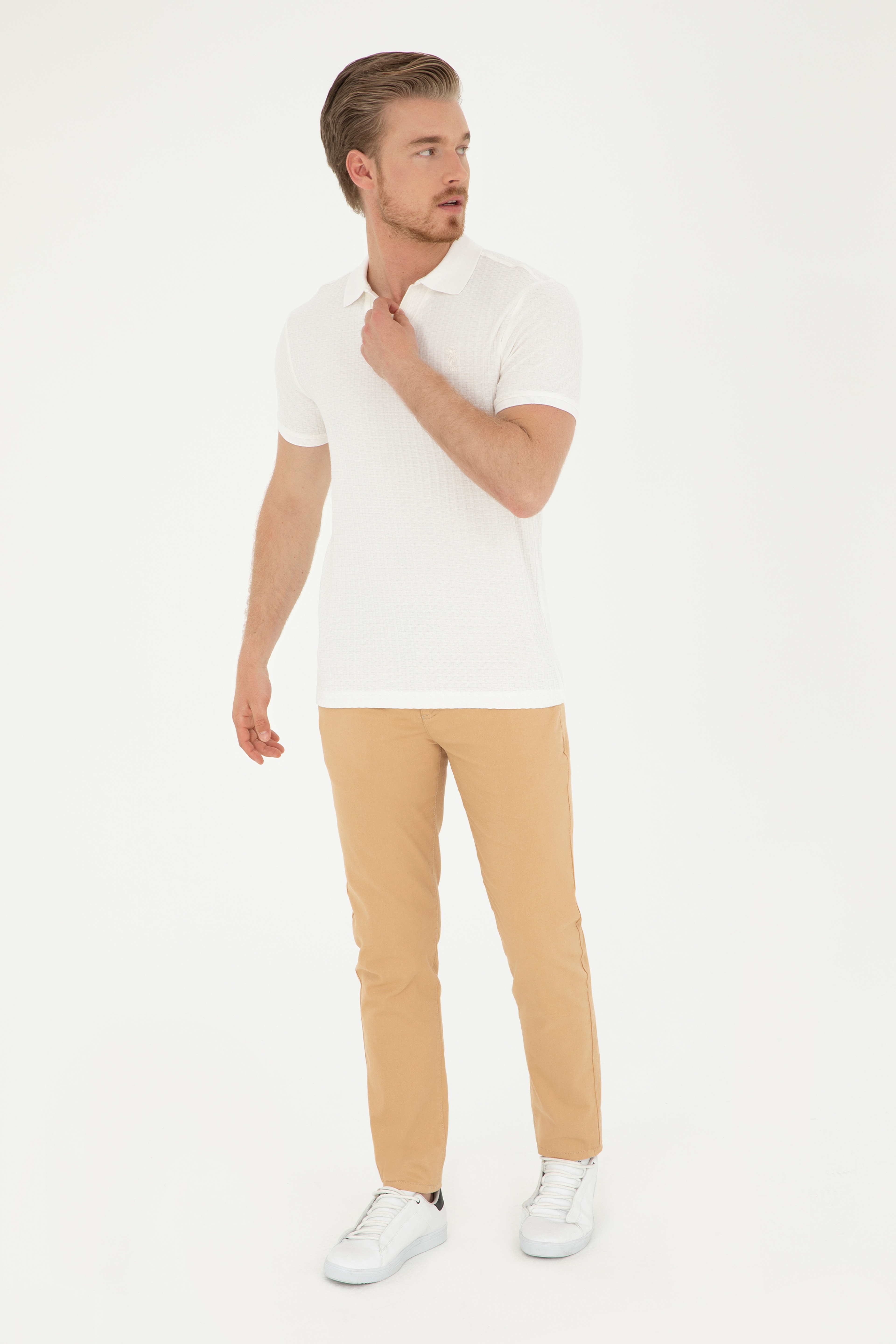 Erkek Slim Fit Camel Kanvas Pantolon