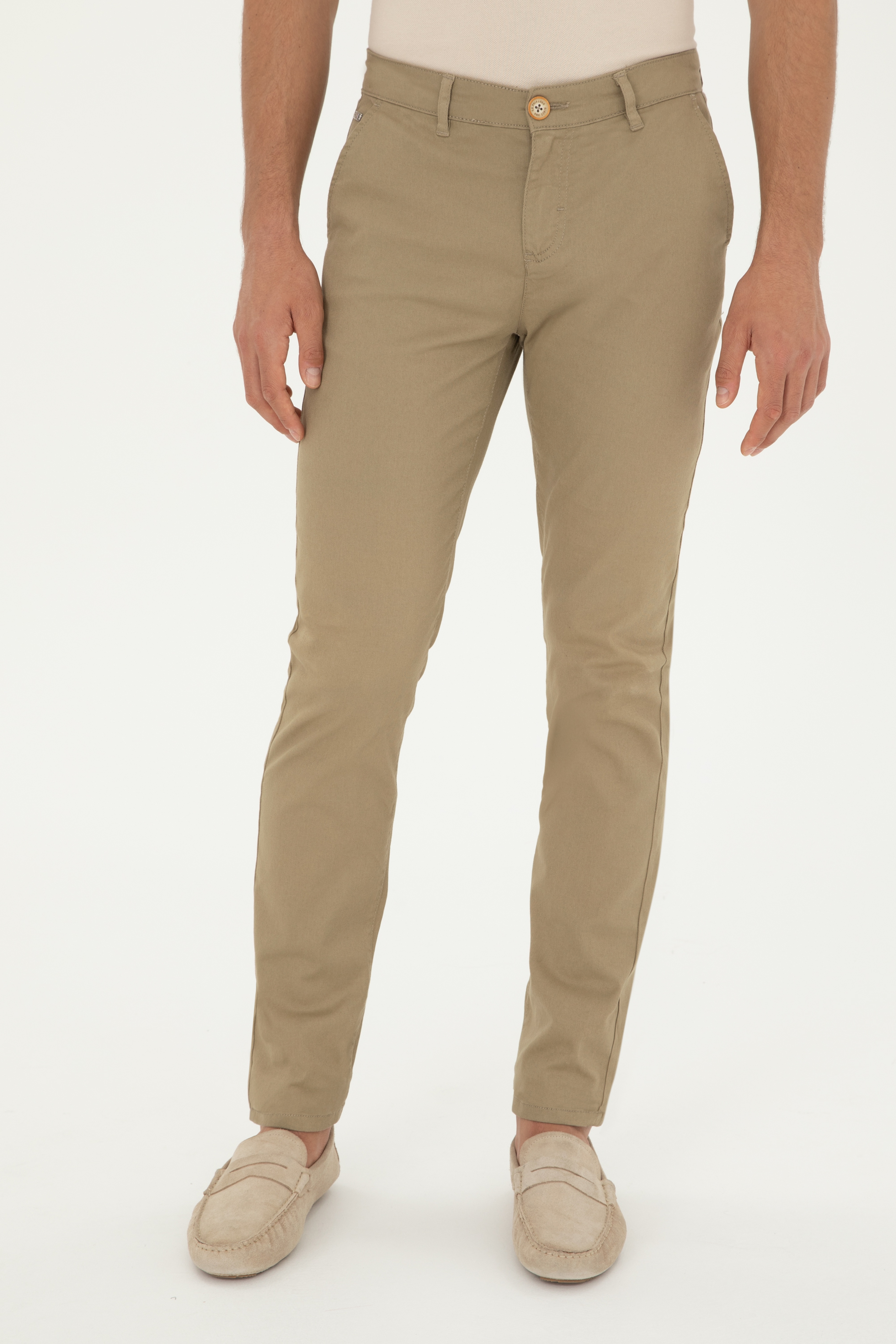 Erkek Slim Fit Açık Haki Kanvas Pantolon