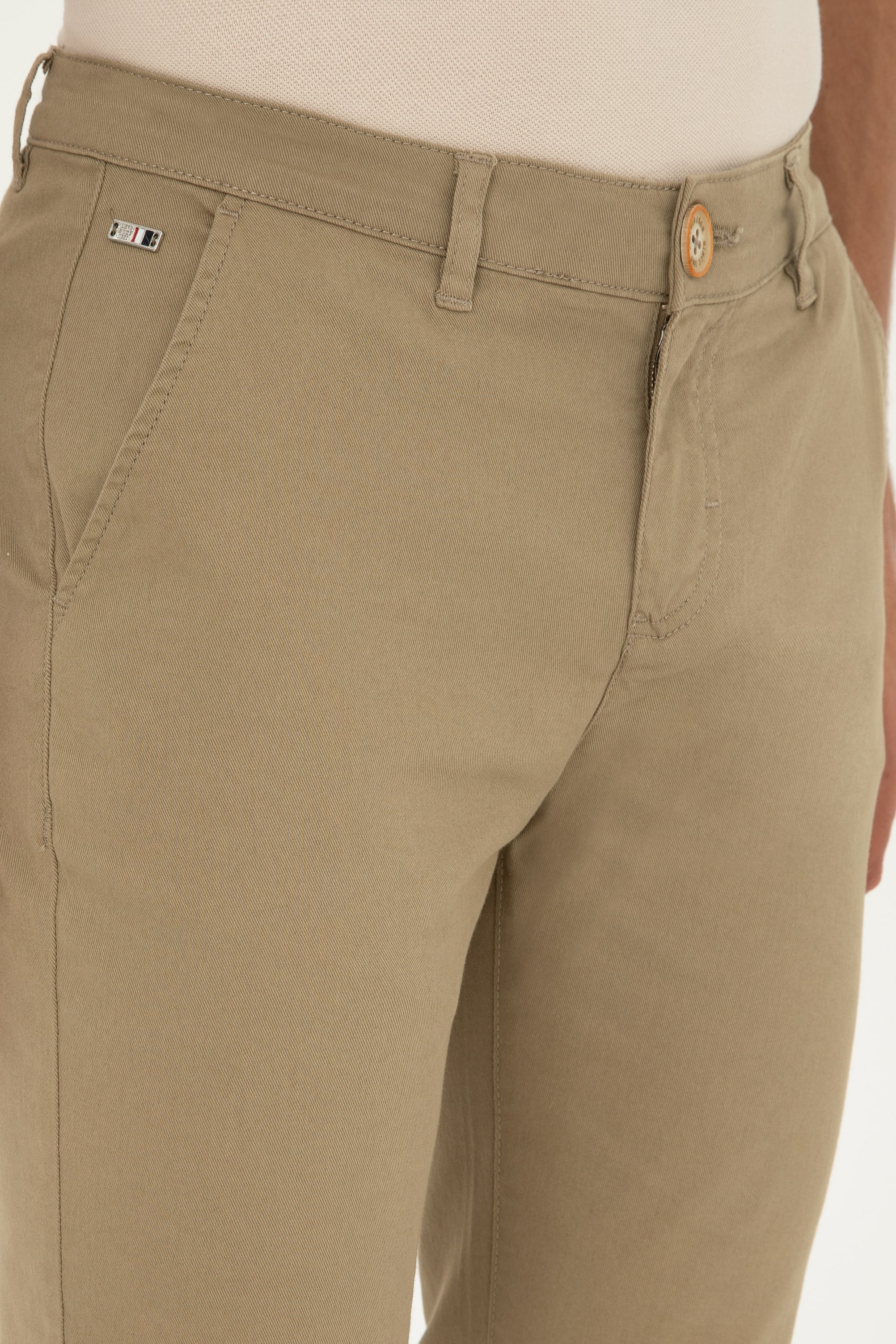 Erkek Slim Fit Açık Haki Kanvas Pantolon