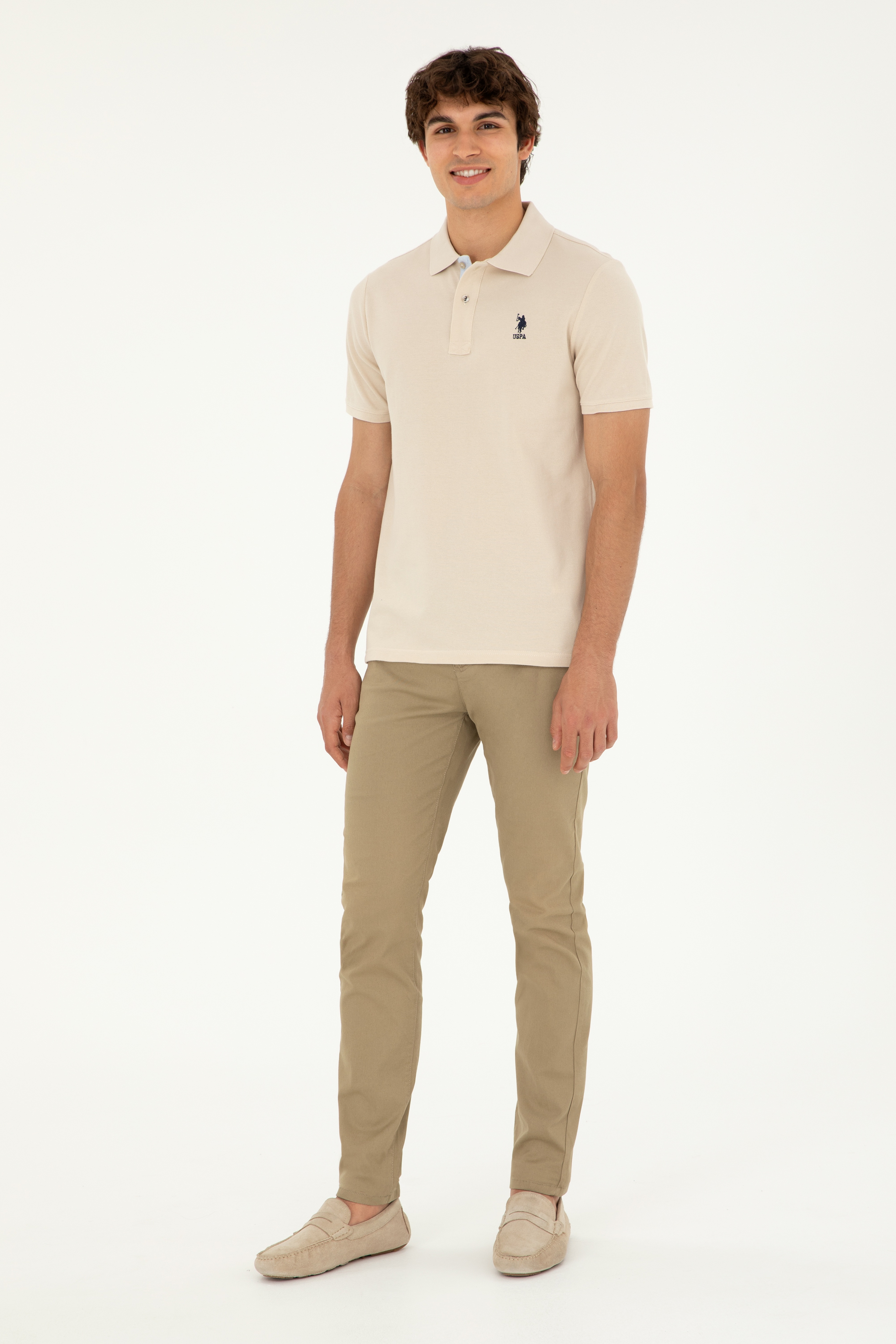Erkek Slim Fit Açık Haki Kanvas Pantolon