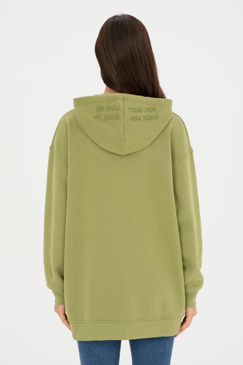 Kadın Fıstık Yeşili Kapüşonlu Sweatshirt - 50297078012