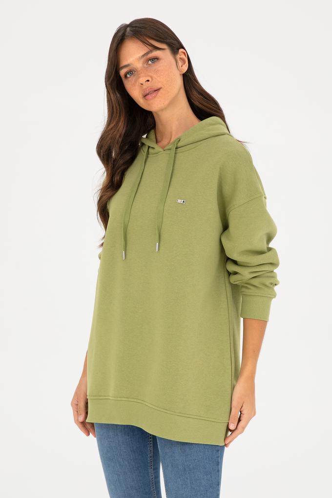 Kadın Fıstık Yeşili Kapüşonlu Sweatshirt