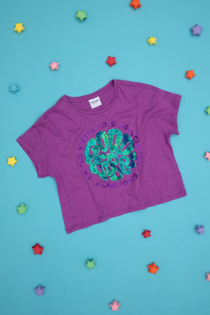 Kız Çocuk Mor Bisiklet Yaka Tişört