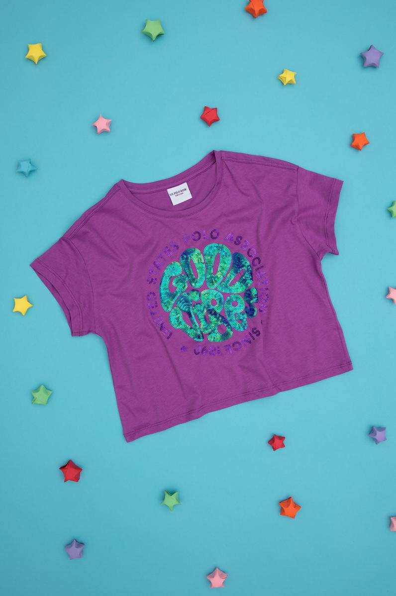 Kız Çocuk Mor Bisiklet Yaka Tişört