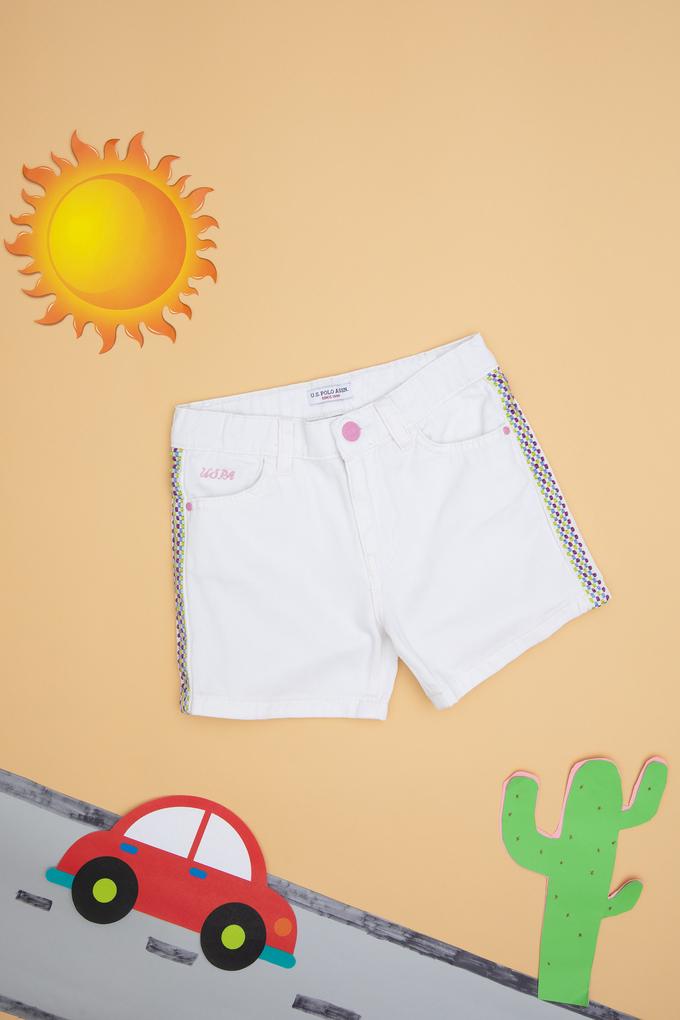 Kız Çocuk Beyaz Dokuma Şort