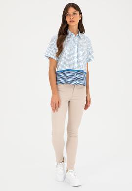 Kadın Saks Kısa Kollu Gömlek - 50283613012