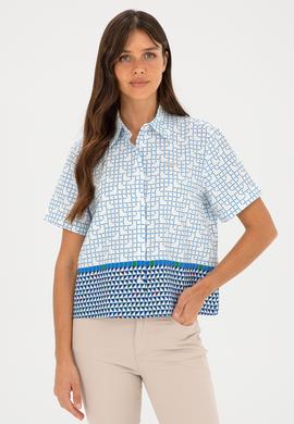 Kadın Saks Kısa Kollu Gömlek - 50283613012