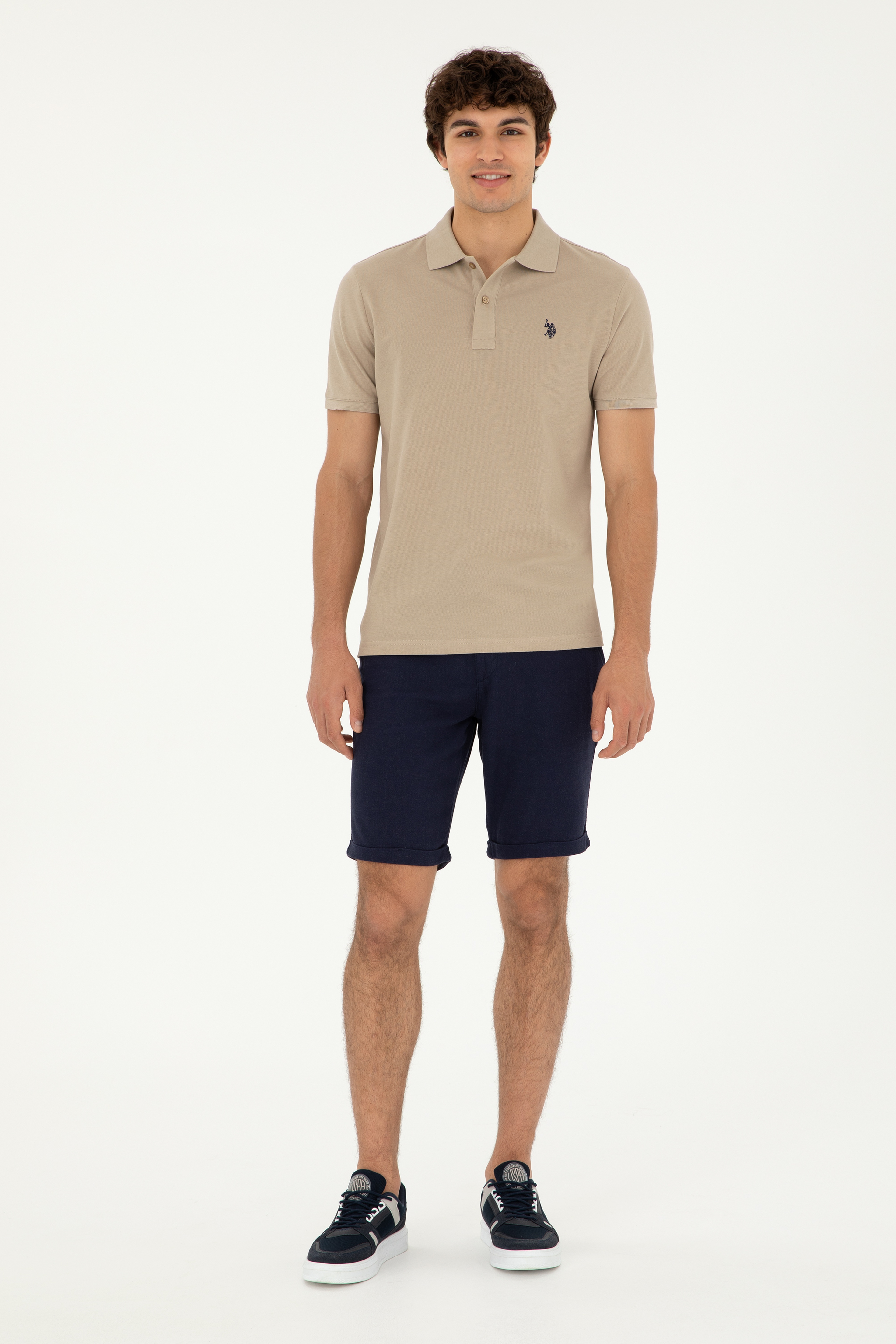 Erkek Slim Fit Polo Yaka Açık Haki Basic Tişört - Image 4