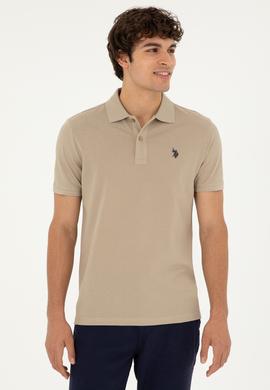 Erkek Slim Fit Polo Yaka Açık Haki Basic Tişört - 50279573321