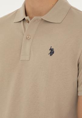 Erkek Slim Fit Polo Yaka Açık Haki Basic Tişört - 50279573321