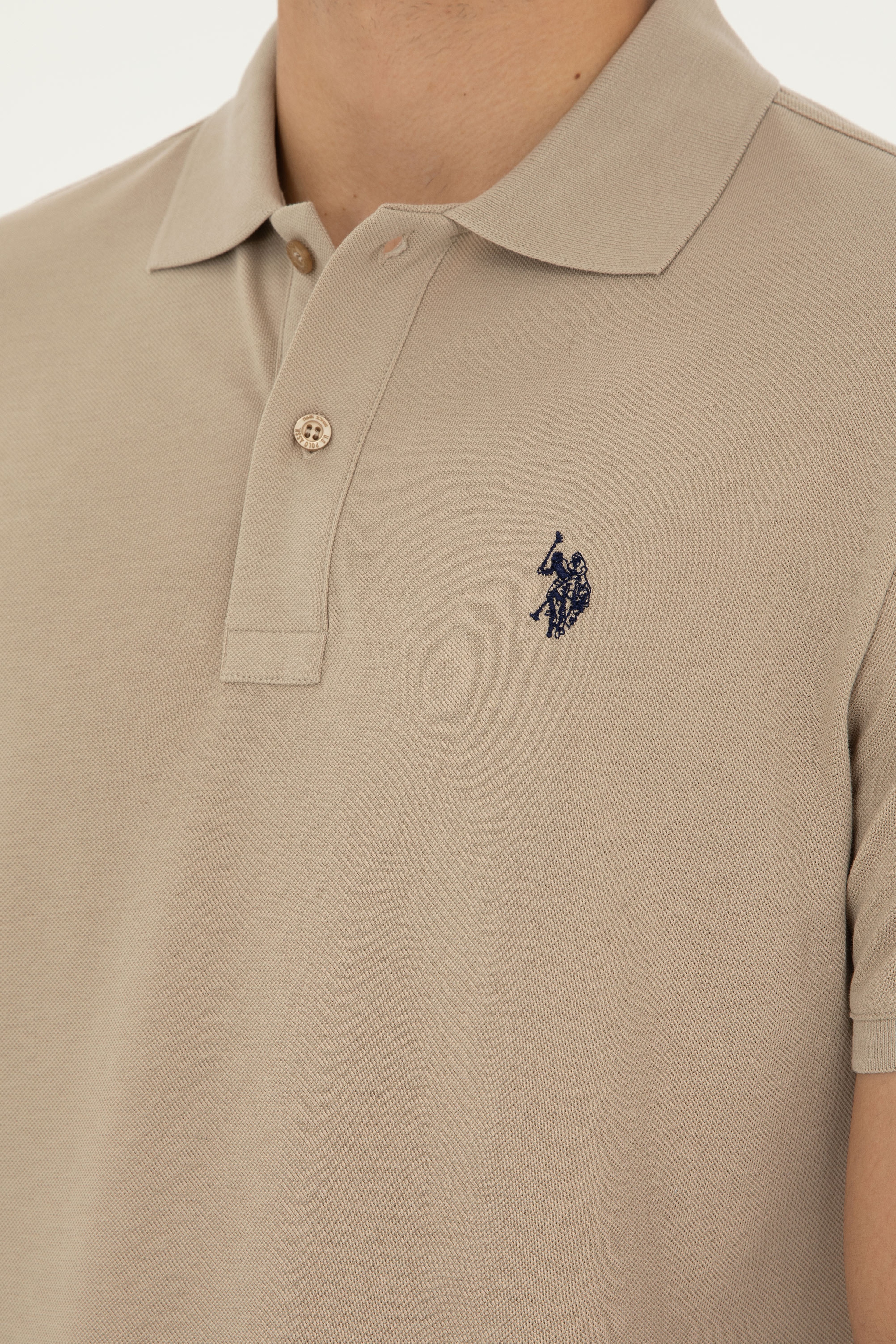 Erkek Slim Fit Polo Yaka Açık Haki Basic Tişört