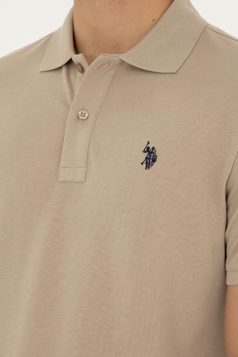 Erkek Slim Fit Polo Yaka Açık Haki Basic Tişört - 50279573321