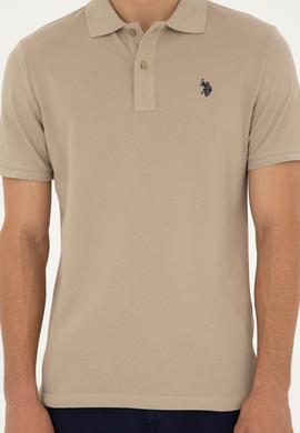 Erkek Slim Fit Polo Yaka Açık Haki Basic Tişört - 50279573321
