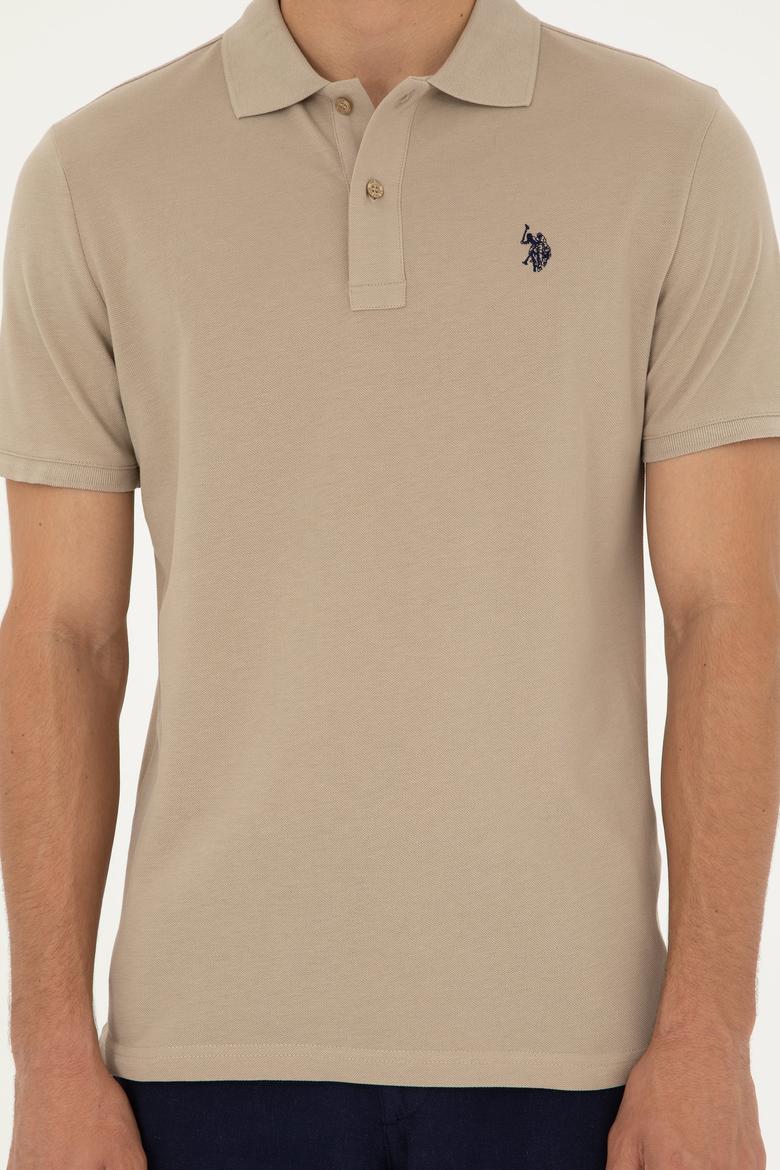 Erkek Slim Fit Polo Yaka Açık Haki Basic Tişört - 50279573321