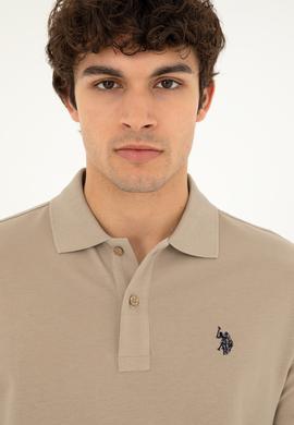 Erkek Slim Fit Polo Yaka Açık Haki Basic Tişört - 50279573321