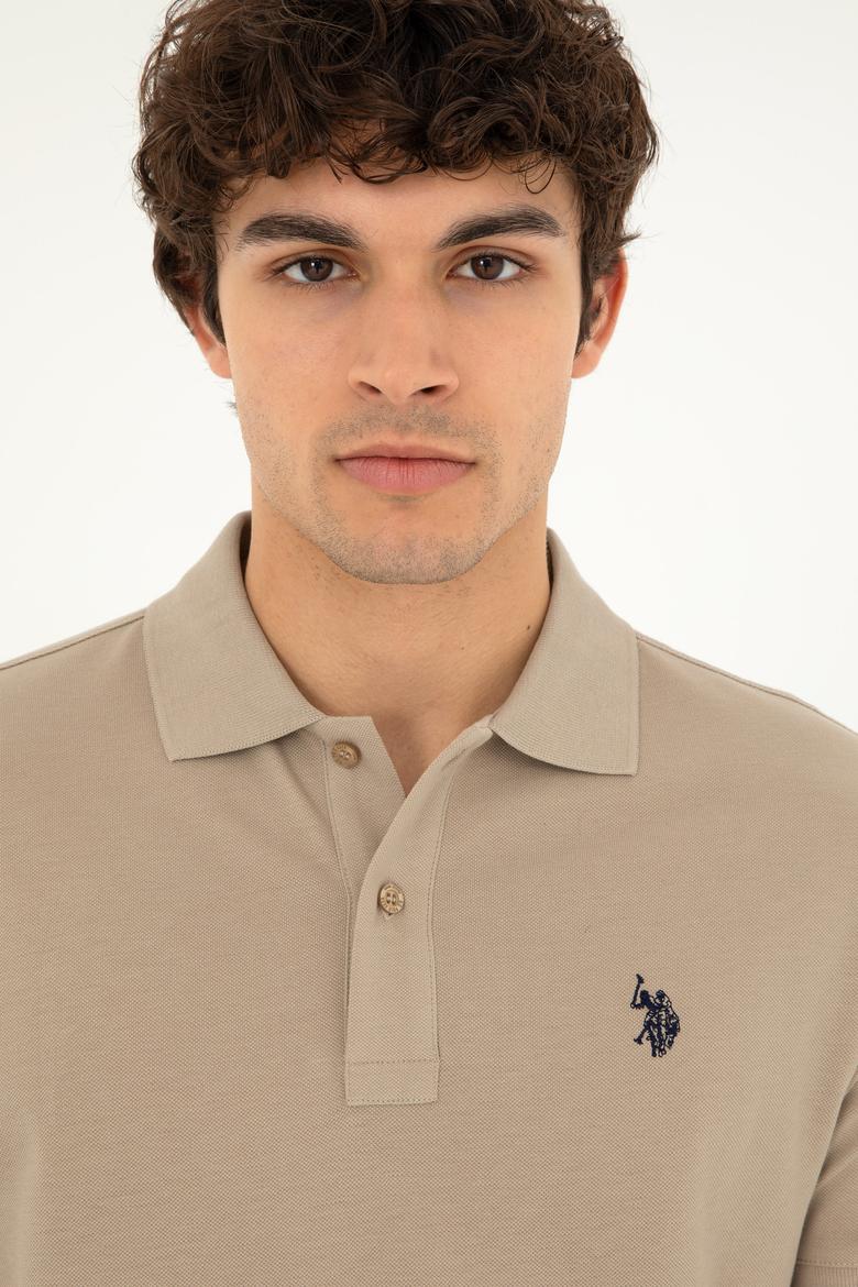 Erkek Slim Fit Polo Yaka Açık Haki Basic Tişört - 50279573321