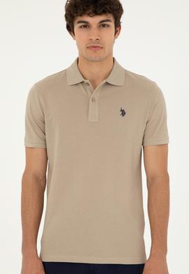 Erkek Slim Fit Polo Yaka Açık Haki Basic Tişört - 50279573321