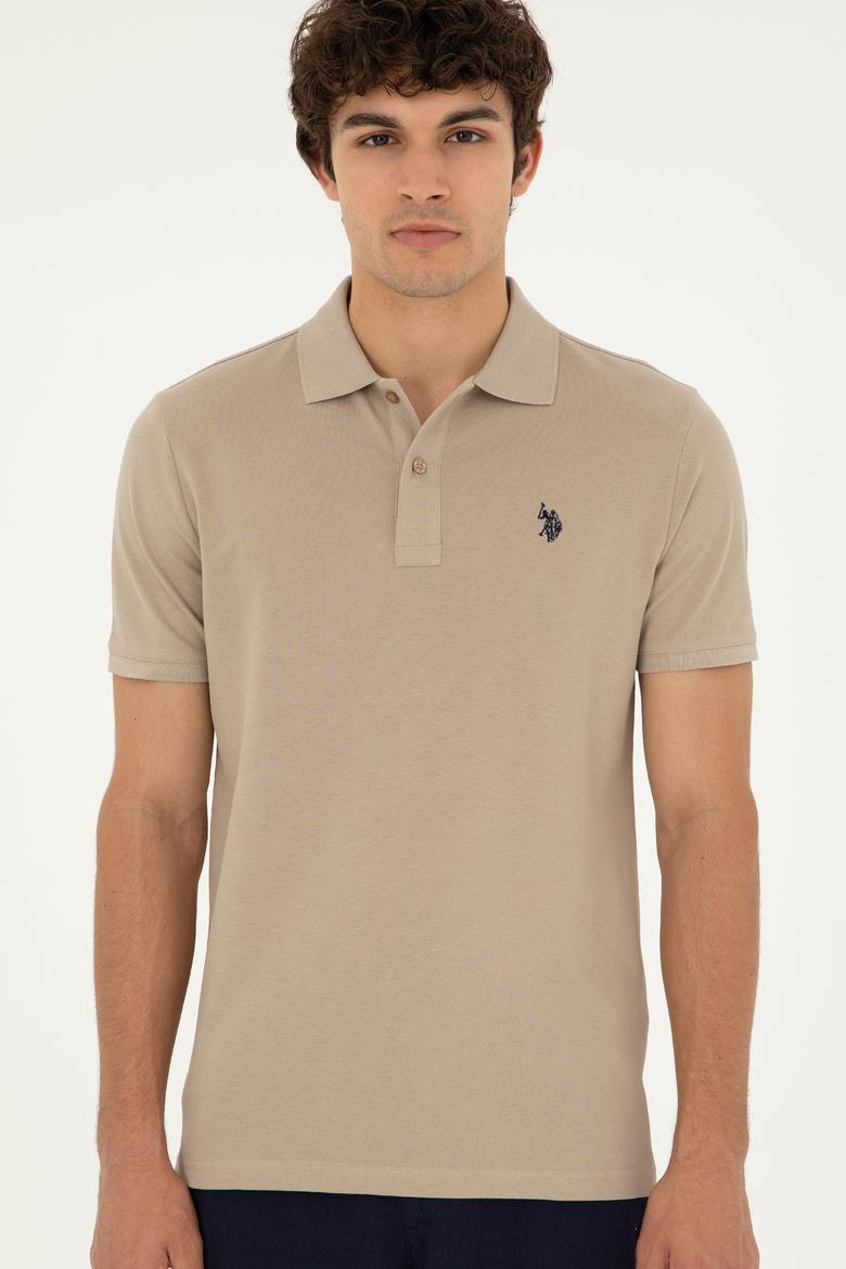 Erkek Slim Fit Polo Yaka Açık Haki Basic Tişört - 50279573321