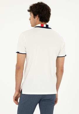 Erkek Slim Fit Polo Yaka Ekru Basic Tişört - 50279559008