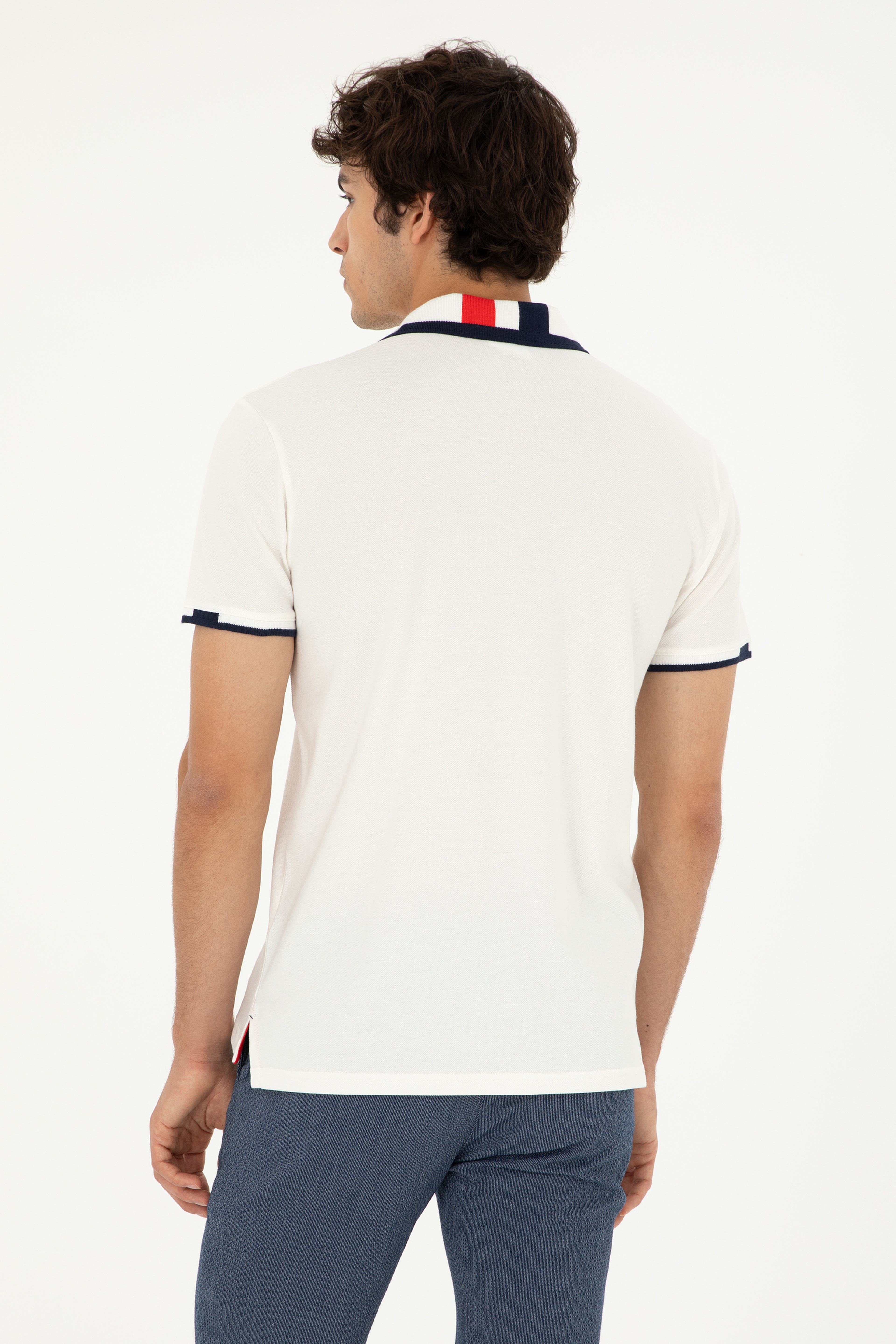 Erkek Slim Fit Polo Yaka Ekru Basic Tişört - Image 5