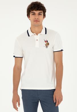 Erkek Slim Fit Polo Yaka Ekru Basic Tişört - 50279559008