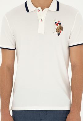 Erkek Slim Fit Polo Yaka Ekru Basic Tişört - 50279559008