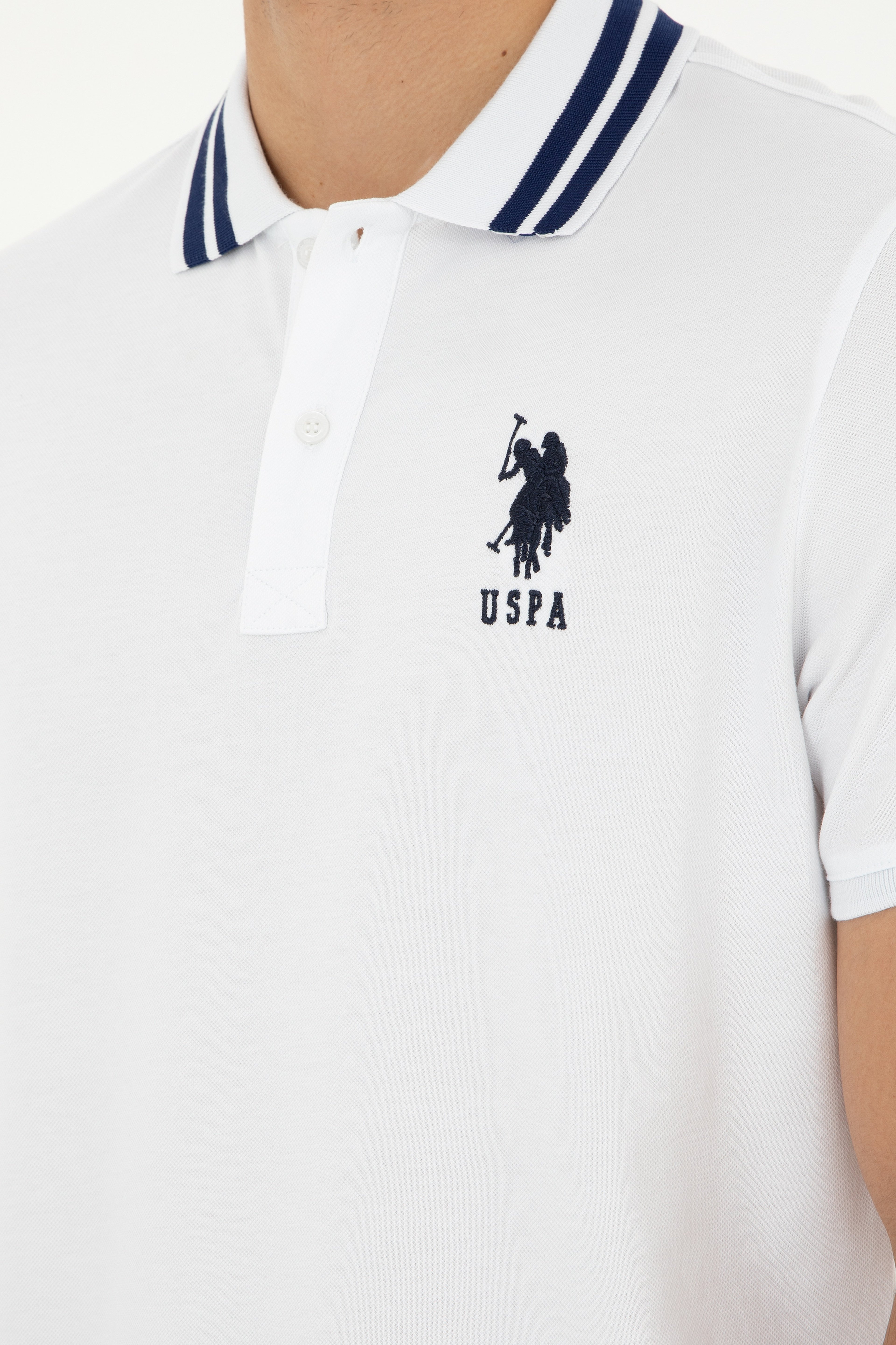 Erkek Slim Fit Polo Yaka Beyaz Basic Tişört