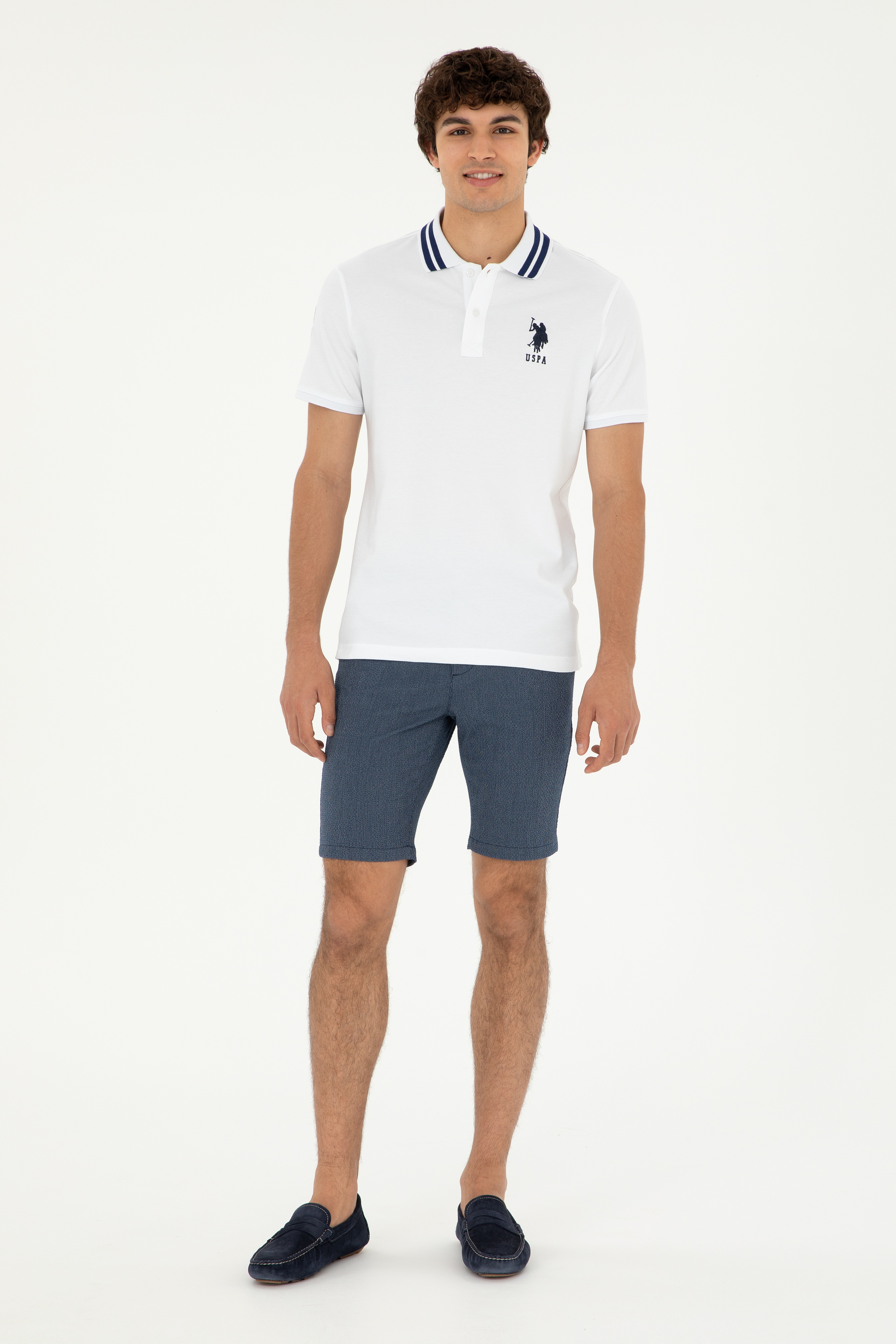 Erkek Slim Fit Polo Yaka Beyaz Basic Tişört
