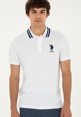 Erkek Slim Fit Polo Yaka Beyaz Basic Tişört - 50279569003