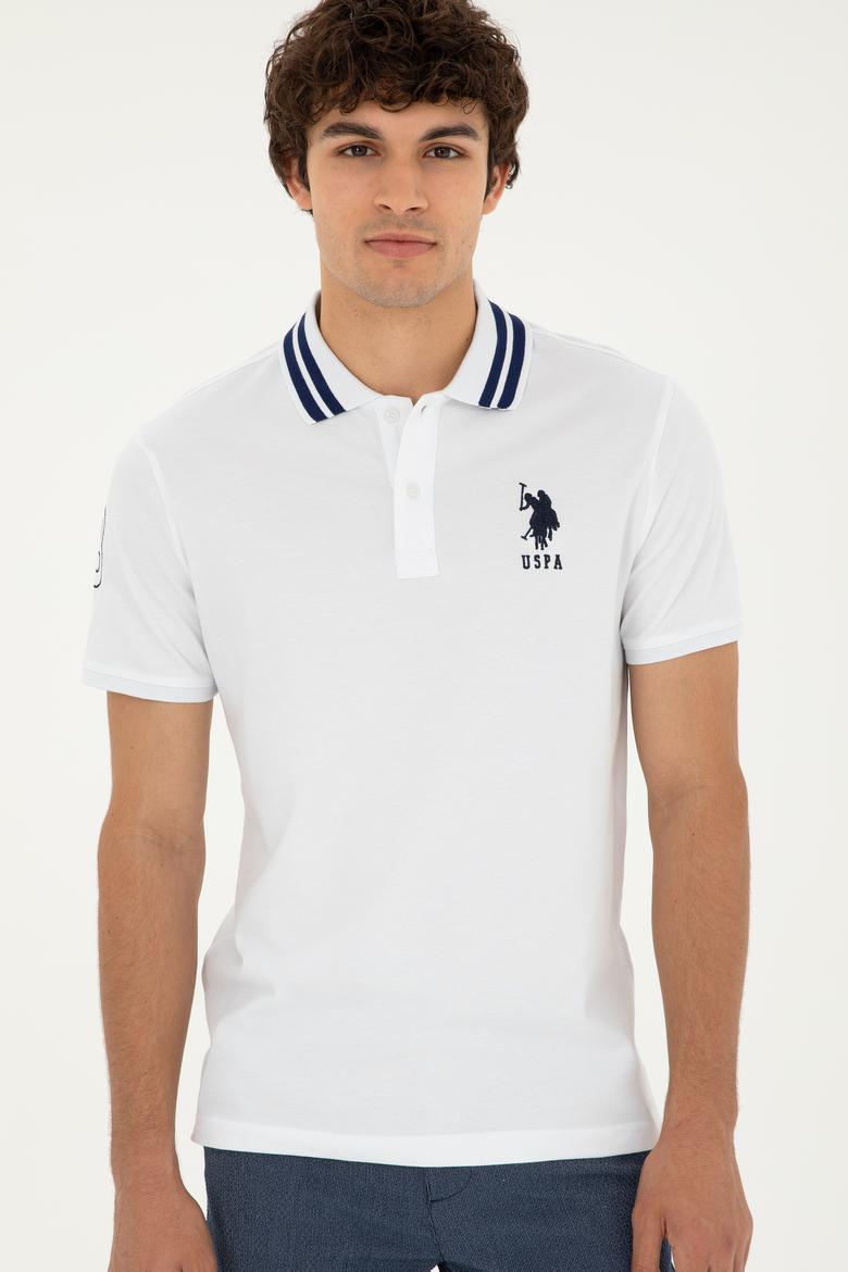 Erkek Slim Fit Polo Yaka Beyaz Basic Tişört - 50279569003