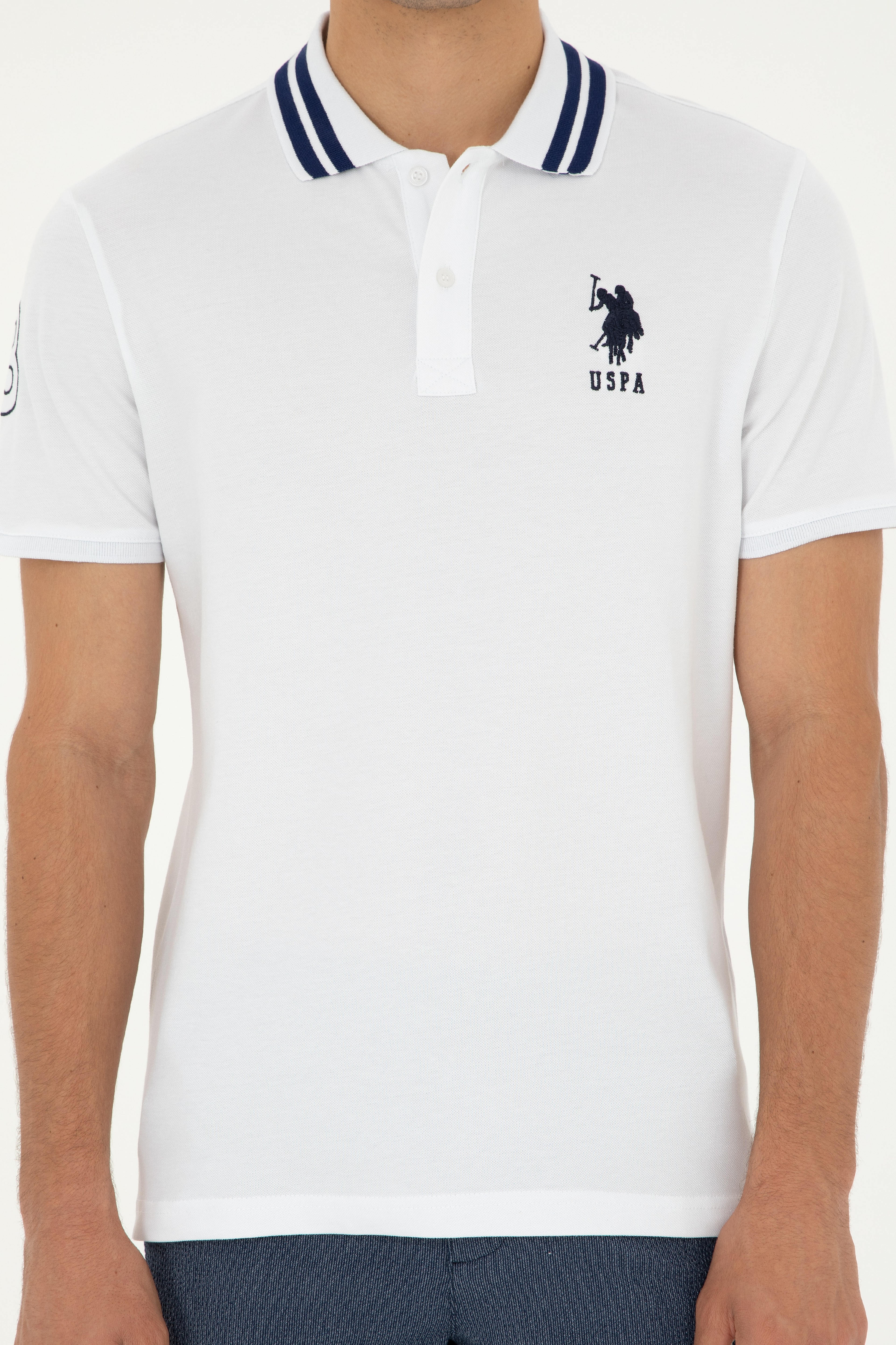 Erkek Slim Fit Polo Yaka Beyaz Basic Tişört - Image 6
