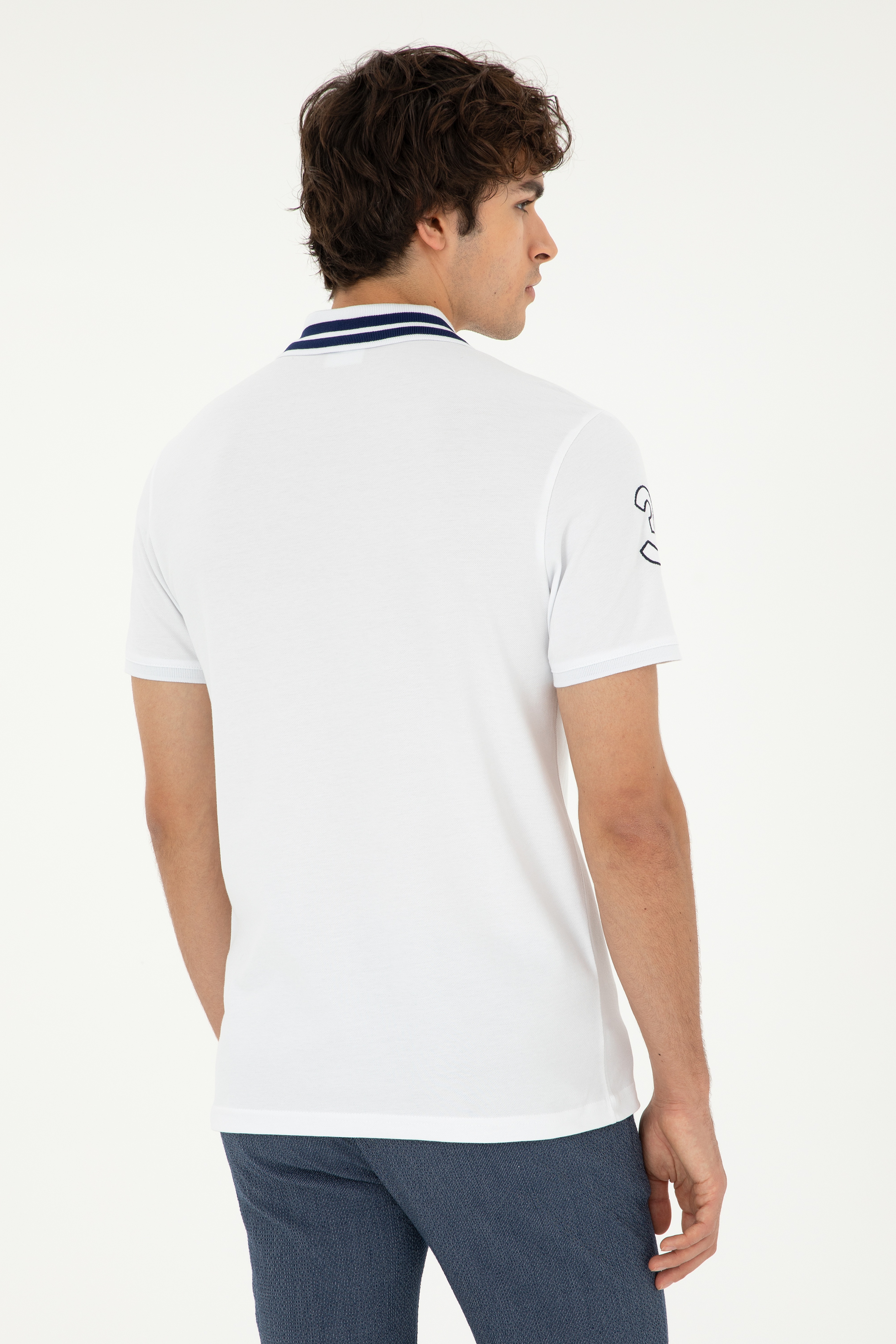 Erkek Slim Fit Polo Yaka Beyaz Basic Tişört