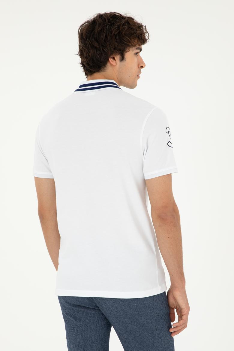 Erkek Slim Fit Polo Yaka Beyaz Basic Tişört - 50279569003