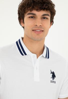 Erkek Slim Fit Polo Yaka Beyaz Basic Tişört - 50279569003