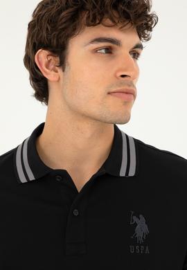 Erkek Slim Fit Polo Yaka Siyah Basic Tişört - 50279569027