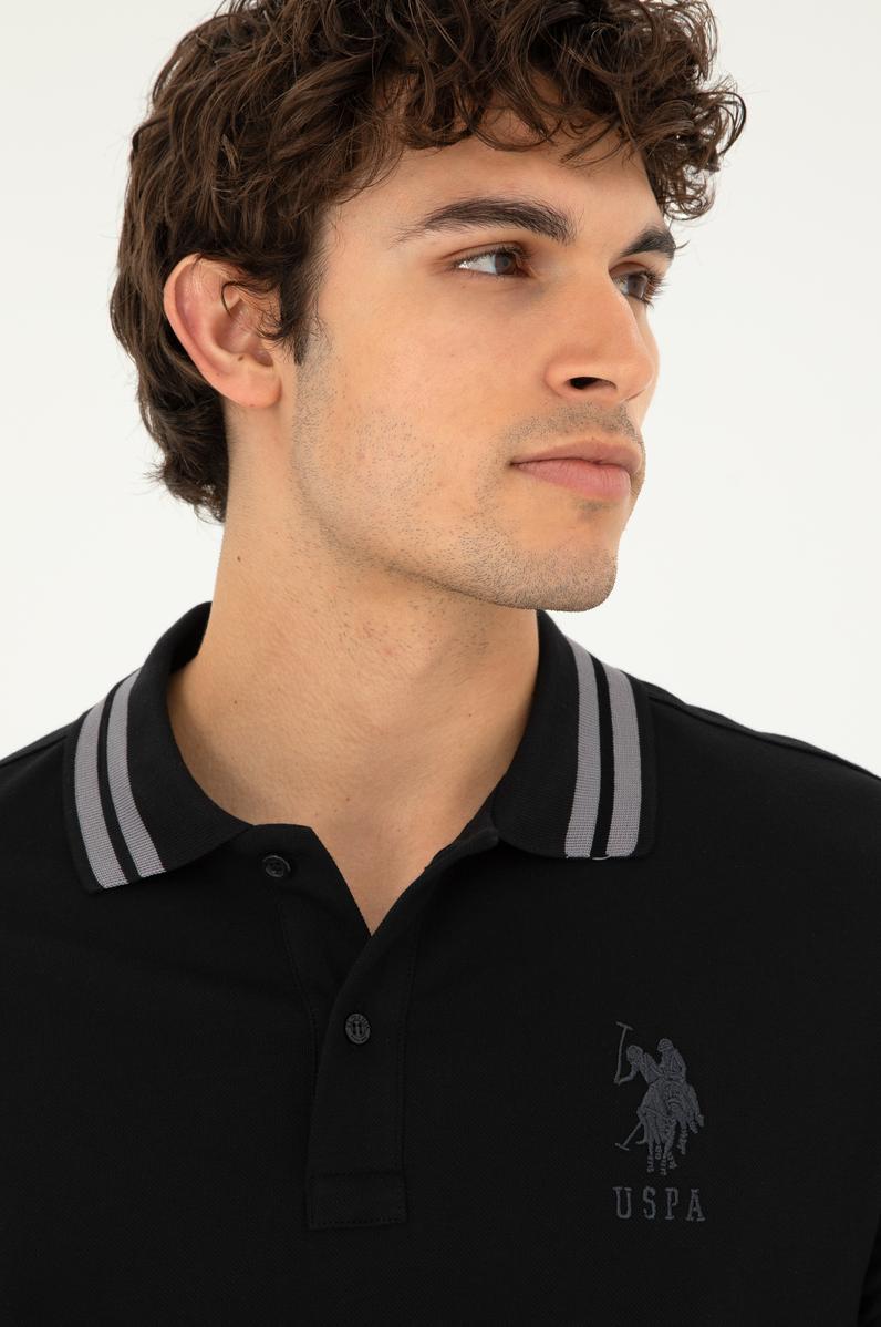 Erkek Slim Fit Polo Yaka Siyah Basic Tişört