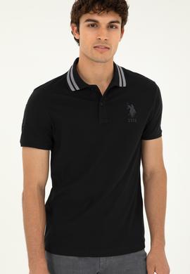 Erkek Slim Fit Polo Yaka Siyah Basic Tişört - 50279569027
