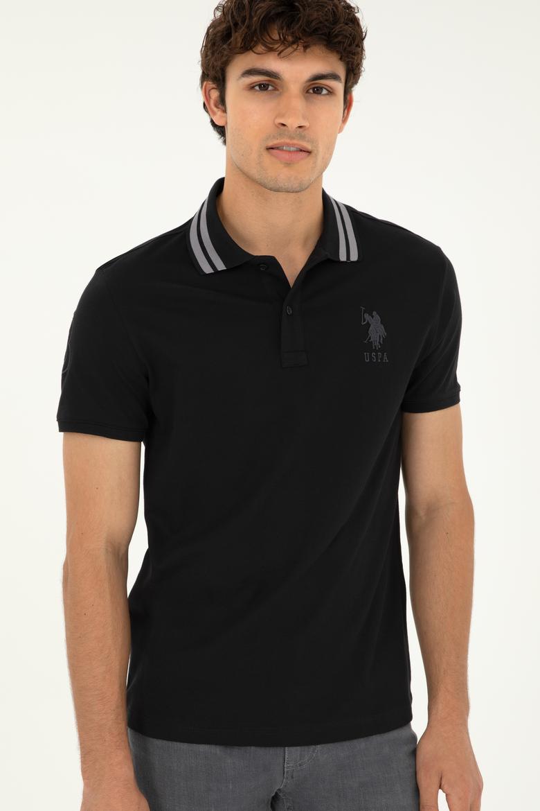 Erkek Slim Fit Polo Yaka Siyah Basic Tişört - 50279569027