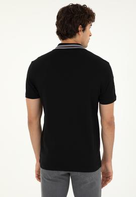 Erkek Slim Fit Polo Yaka Siyah Basic Tişört - 50279569027