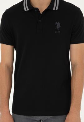 Erkek Slim Fit Polo Yaka Siyah Basic Tişört - 50279569027
