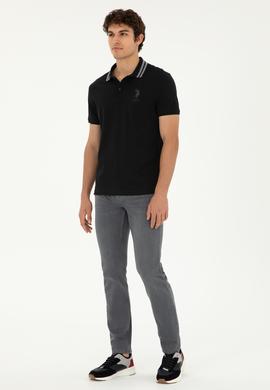 Erkek Slim Fit Polo Yaka Siyah Basic Tişört - 50279569027