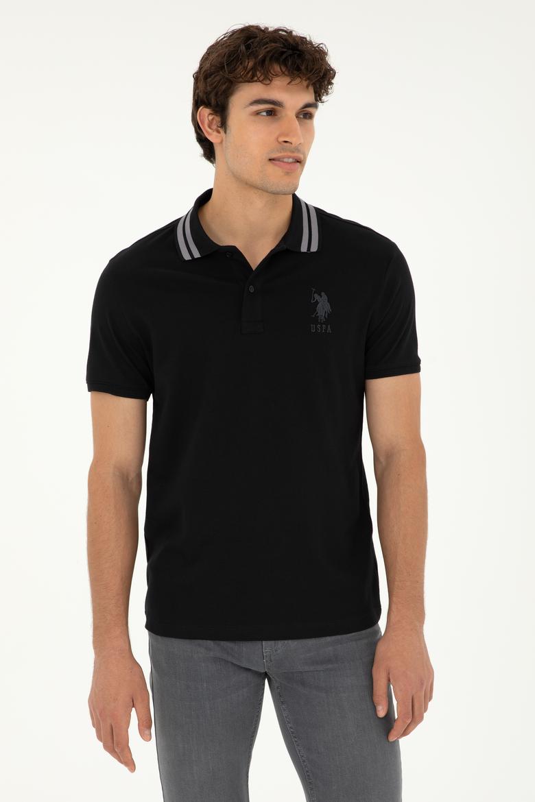 Erkek Slim Fit Polo Yaka Siyah Basic Tişört