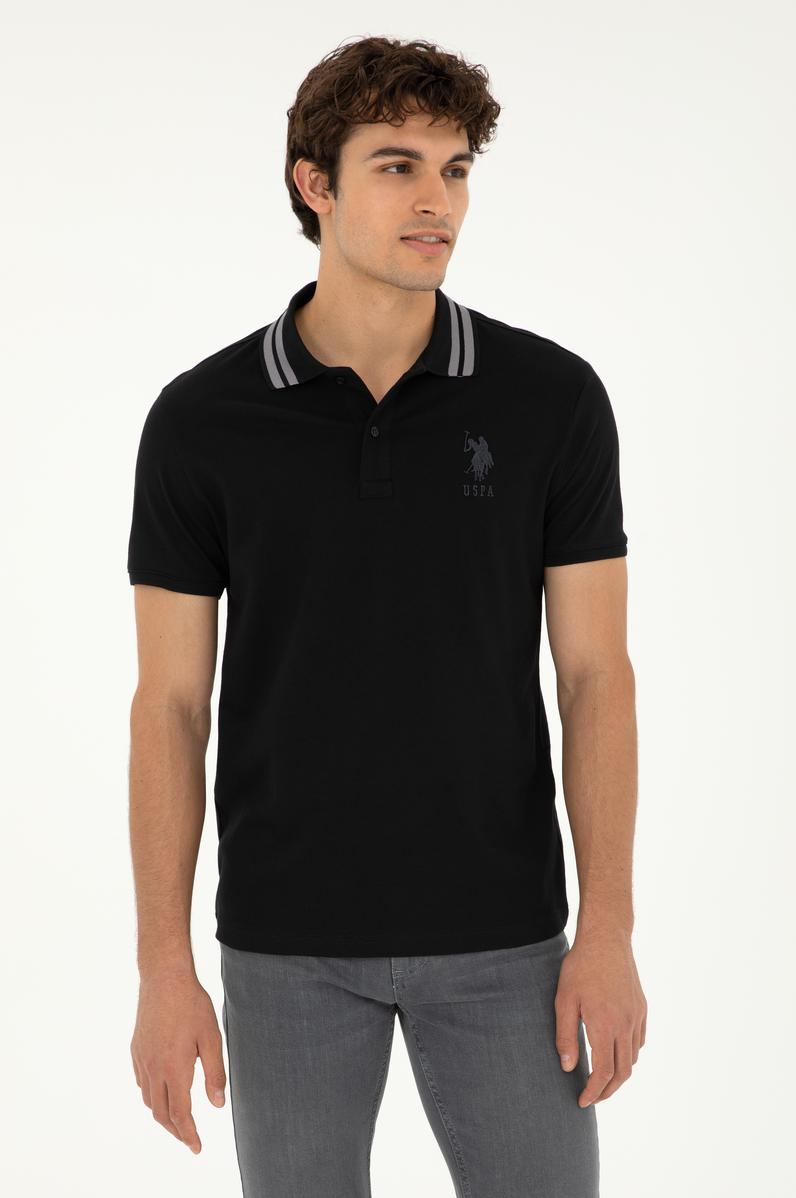 Erkek Slim Fit Polo Yaka Siyah Basic Tişört