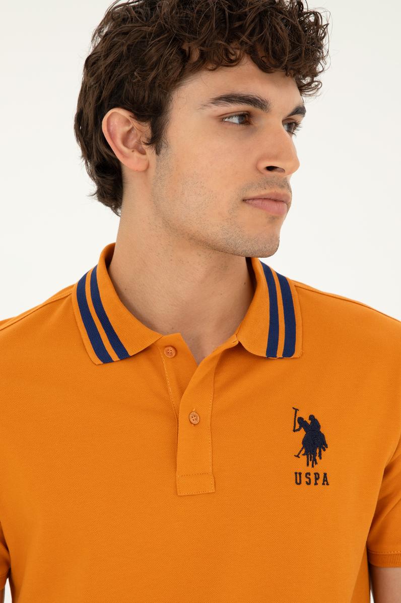 Erkek Slim Fit Polo Yaka Kiremit Basic Tişört
