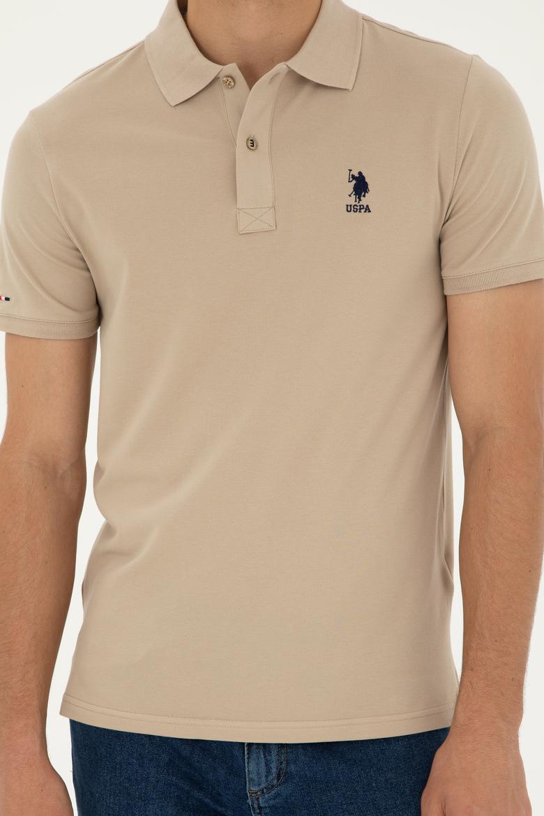 Erkek Slim Fit Polo Yaka Açık Haki Basic Tişört - 50279581158