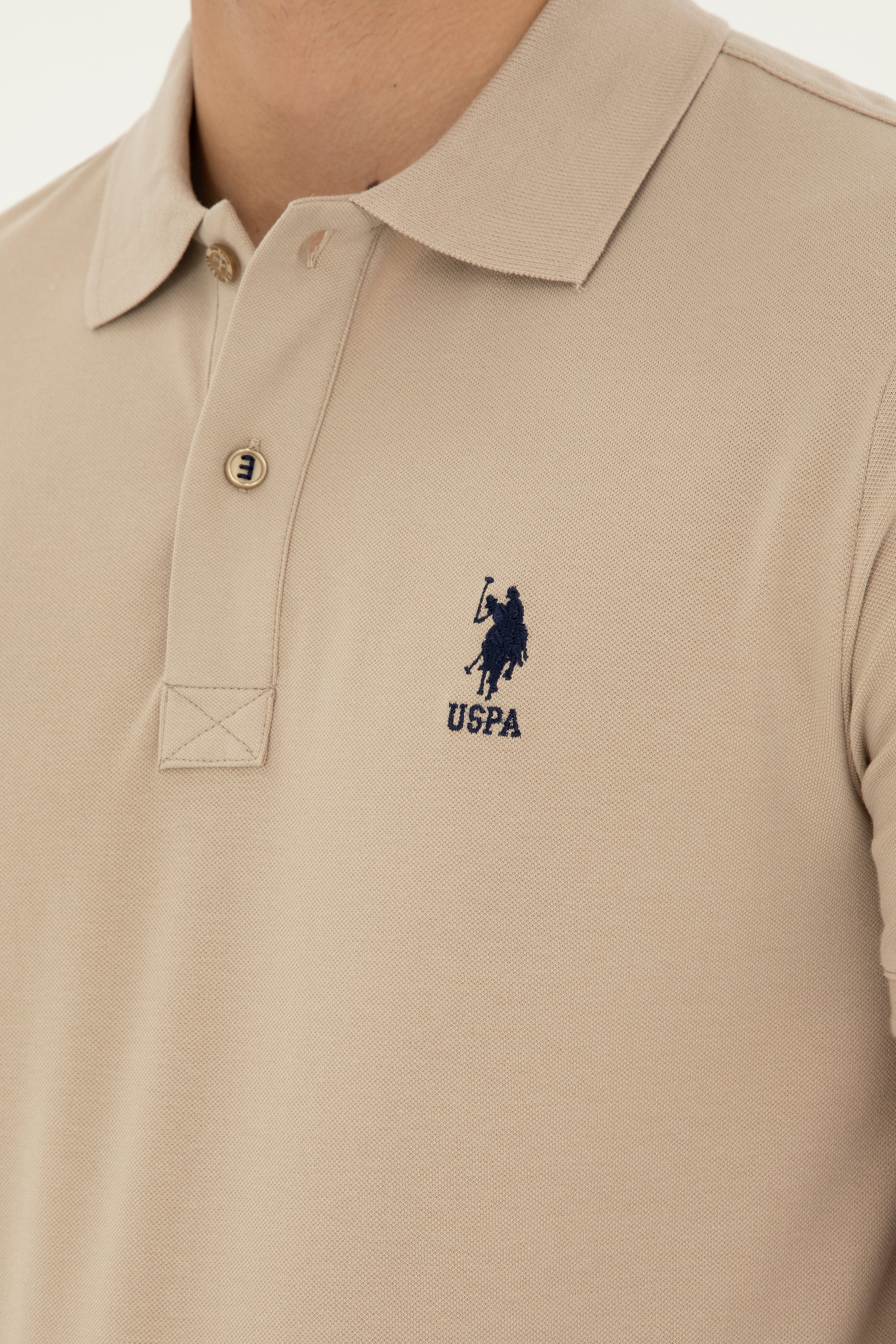Erkek Slim Fit Polo Yaka Açık Haki Basic Tişört - Image 7