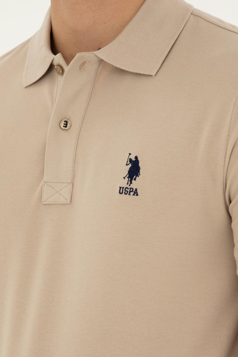 Erkek Slim Fit Polo Yaka Açık Haki Basic Tişört - 50279581158