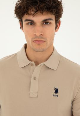 Erkek Slim Fit Polo Yaka Açık Haki Basic Tişört - 50279581158