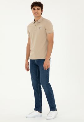 Erkek Slim Fit Polo Yaka Açık Haki Basic Tişört - 50279581158