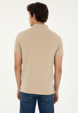 Erkek Slim Fit Polo Yaka Açık Haki Basic Tişört - 50279581158